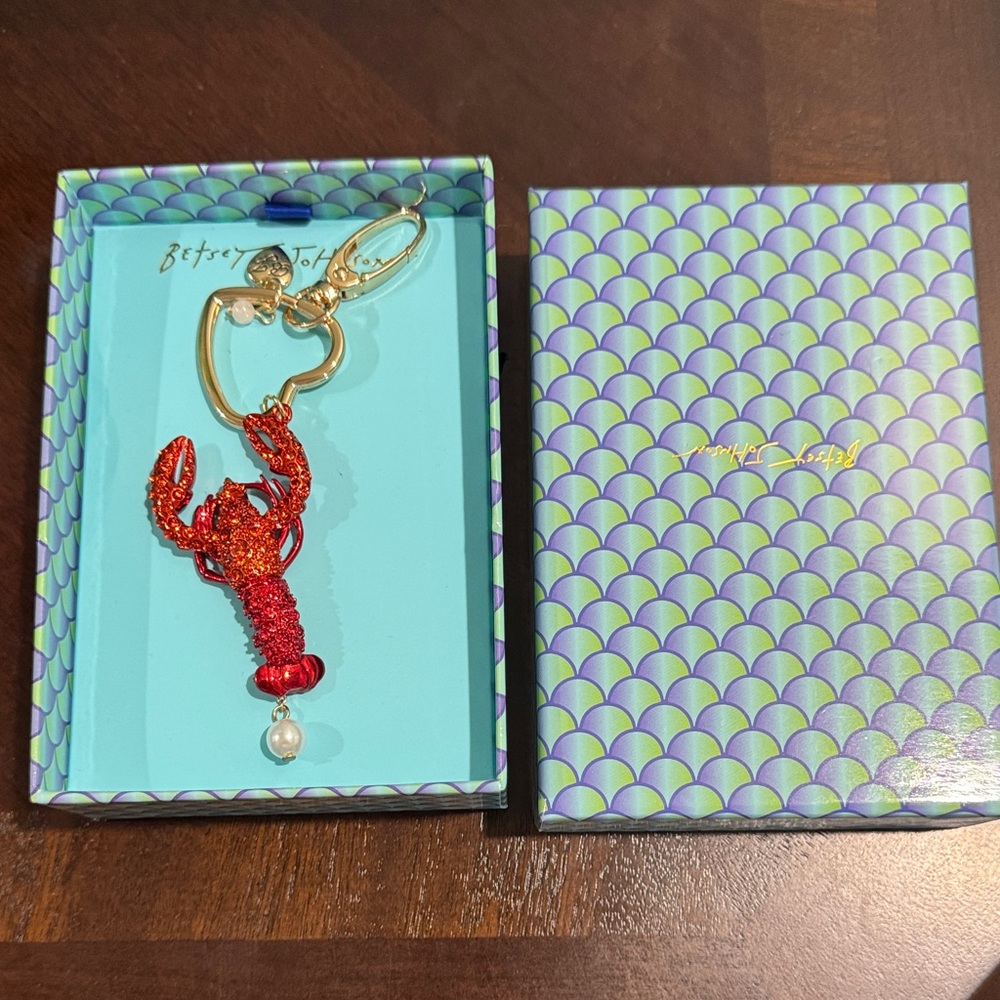 Betsey Johnson Red Lobster Keychain with Gold and Pearl Accents